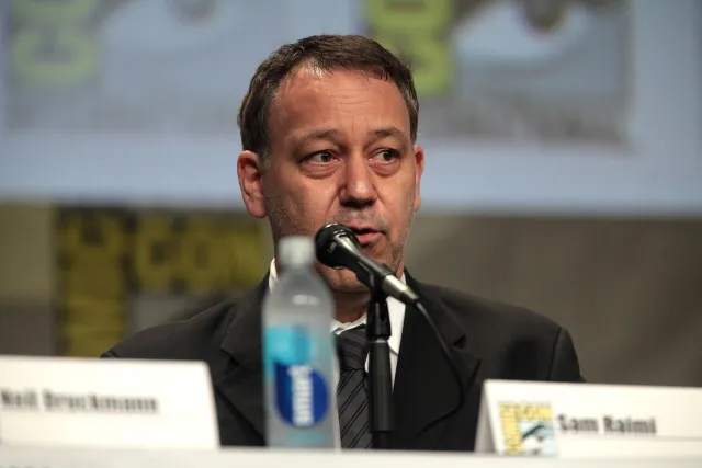 Sam Raimi speaking on a panel at San Diego Comic-Con